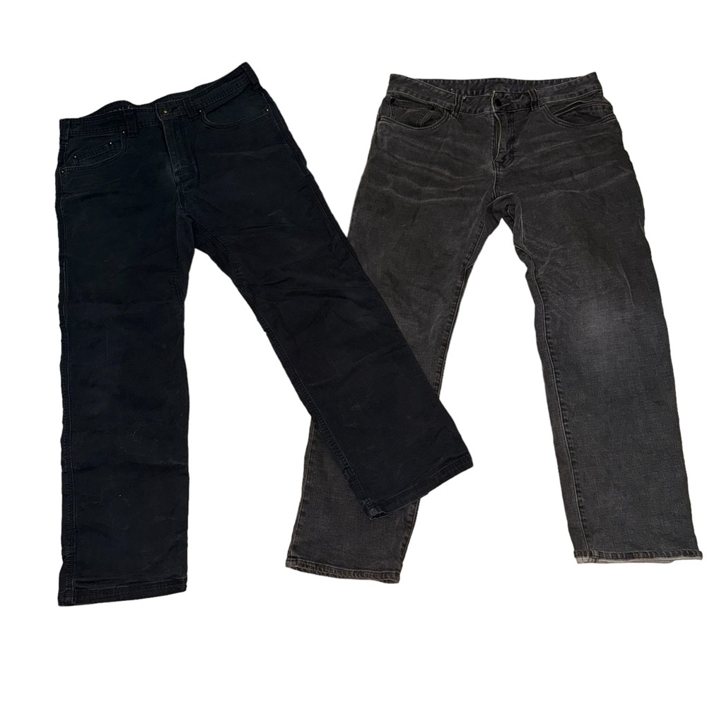PrAna 2 Jeans Bundle Mens 33x30 Black Denim Straight Leg Pants Stretch Causal